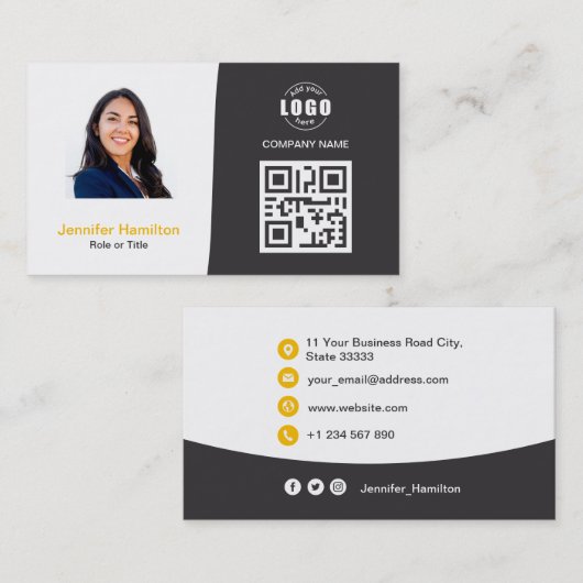 Berufliches QRCode-Foto Graugelb Visitenkarte (Vorne/Hinten)