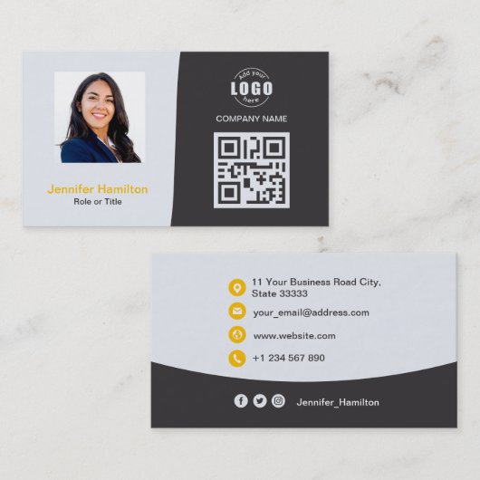 Berufliches QRCode-Foto Graugelb Visitenkarte (Vorne/Hinten)