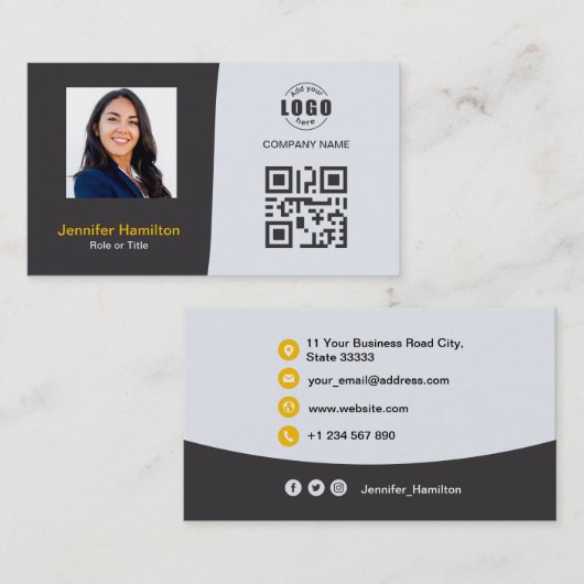 Berufliches QRCode-Foto Graugelb Visitenkarte (Vorne/Hinten)