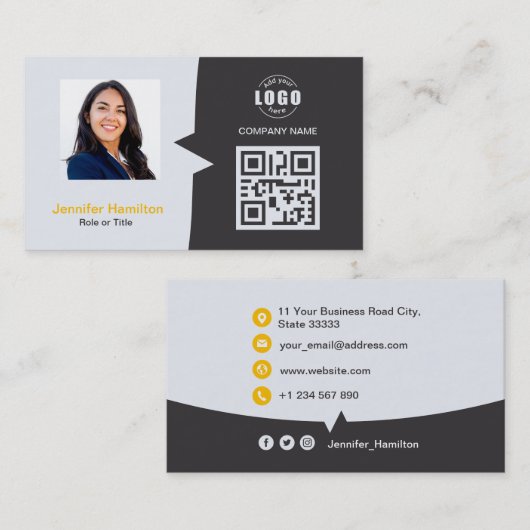 Berufliches QRCode-Foto Graugelb Visitenkarte (Vorne/Hinten)