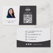 Berufliches QRCode Foto Gray Business Car Visitenkarte (Vorne/Hinten)