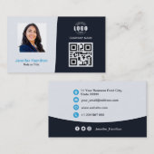 Berufliches QRCode Foto Navy Blue Business Visitenkarte (Vorne/Hinten)