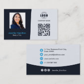 Berufliches QRCode Foto Navy Blue Business Visitenkarte (Vorne/Hinten)