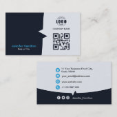 Berufliches QRCode Foto Navy Blue Business Visitenkarte (Vorne/Hinten)
