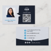 Berufliches QRCode Foto Navy Blue Business Visitenkarte (Vorne/Hinten)