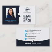 Berufliches QRCode Foto Navy Blue Business Visitenkarte (Vorne/Hinten)