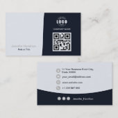Berufliches QRCode Foto Navy Blue Gray Visitenkarte (Vorne/Hinten)