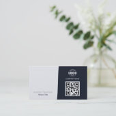 Berufliches QRCode Foto Navy Blue Gray Visitenkarte (Stehend Vorderseite)