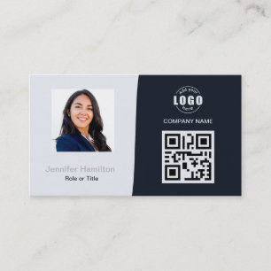 Berufliches QRCode Foto Navy Blue Gray Visitenkarte