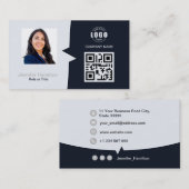 Berufliches QRCode Foto Navy Blue Gray Visitenkarte (Vorne/Hinten)
