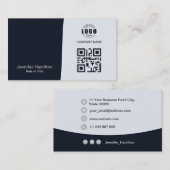 Berufliches QRCode Foto Navy Blue Gray Visitenkarte (Vorne/Hinten)