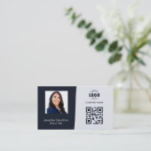 Berufliches QRCode Foto Navy Blue Gray Visitenkarte (Stehend Vorderseite)