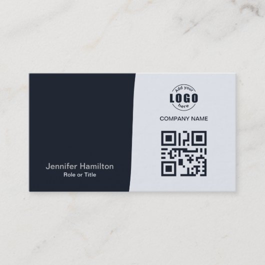 Berufliches QRCode Foto Navy Blue Gray Visitenkarte (Vorderseite)