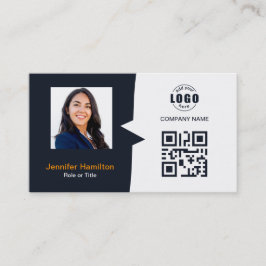 Berufliches QRCode-Foto Navy Blue Orange Visitenkarte