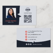 Berufliches QRCode-Foto Navy Blue Red Visitenkarte (Vorne/Hinten)