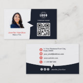 Berufliches QRCode-Foto Navy Blue Red Visitenkarte (Vorne/Hinten)