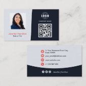 Berufliches QRCode-Foto Navy Blue Red Visitenkarte (Vorne/Hinten)