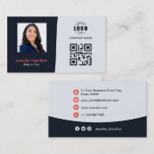 Berufliches QRCode-Foto Navy Blue Red Visitenkarte (Vorne/Hinten)