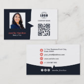 Berufliches QRCode-Foto Navy Blue Red Visitenkarte (Vorne/Hinten)