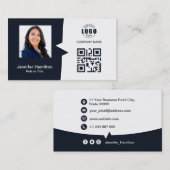 Berufliches QRCode-Foto Navy Blue Visitenkarte (Vorne/Hinten)