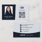 Berufliches QRCode-Foto Navy Blue Visitenkarte (Vorne/Hinten)
