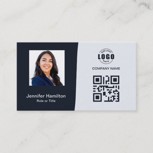 Berufliches QRCode-Foto Navy Blue Visitenkarte (Vorderseite)