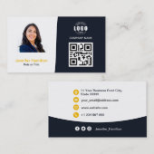 Berufliches QRCode-Foto Navy Blue Yellow Visitenkarte (Vorne/Hinten)