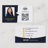 Berufliches QRCode-Foto Navy Blue Yellow Visitenkarte (Vorne/Hinten)