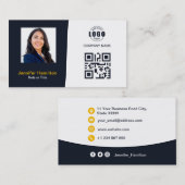 Berufliches QRCode-Foto Navy Blue Yellow Visitenkarte (Vorne/Hinten)