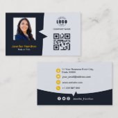 Berufliches QRCode-Foto Navy Blue Yellow Visitenkarte (Vorne/Hinten)