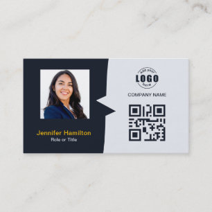 Berufliches QRCode-Foto Navy Blue Yellow Visitenkarte