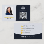 Berufliches QRCode-Foto Navy Blue Yellow Visitenkarte (Vorne/Hinten)