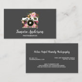 Berufliches rosa Blumenkamera-Fotograf-Grau Visitenkarte (Vorne/Hinten)