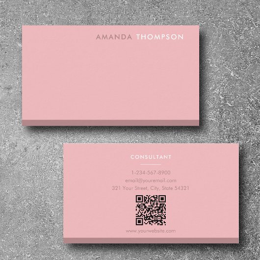 Berufliches Rosa Einfache Minimalistische QR-Code Visitenkarte
