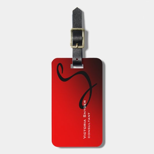 Berufliches Rot-Schwarz-Monogramm Gepäckanhänger (Vorderseite vertikal)