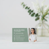 Berufliches Sage Green Modern Foto Logo Visitenkarte (Stehend Vorderseite)