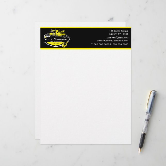 Berufliches Schleppunternehmen, Abschleppdienst Briefbogen (Vorderseite/Rückseite Beispiel)