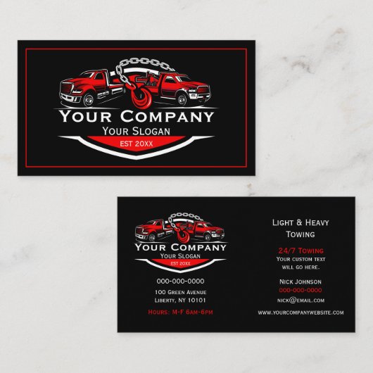 Berufliches Schleppunternehmen, Abschleppdienst Visitenkarte (Vorne/Hinten)