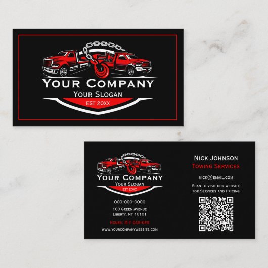 Berufliches Schleppunternehmen, Abschleppdienst Visitenkarte (Vorne/Hinten)