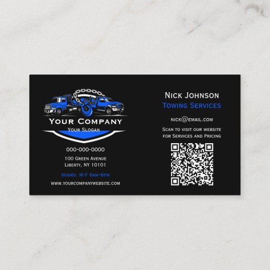 Berufliches Schleppunternehmen, Abschleppdienst Visitenkarte (Rückseite)