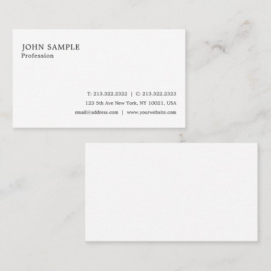 Berufliches Schlichtes Elegantes Modernes Weißes Visitenkarte (Vorne/Hinten)