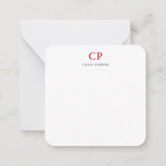 Berufliches Schlichtes Rotes Weißes Monogramm Mitteilungskarte (Vorderseite)