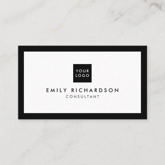 Berufliches, schlichtes schwarzes Grenzlogo Visitenkarte (Vorderseite)