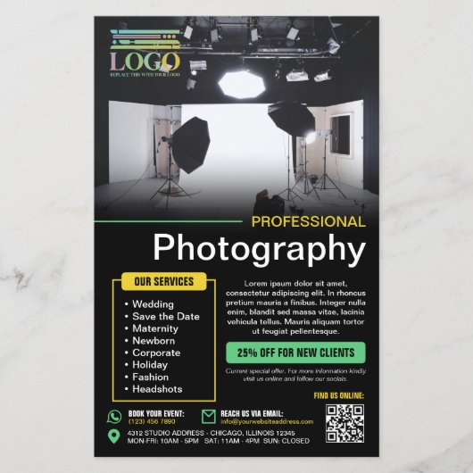 Berufliches Schwarz-Gelb-Minze-Logo Flyer (Vorne)