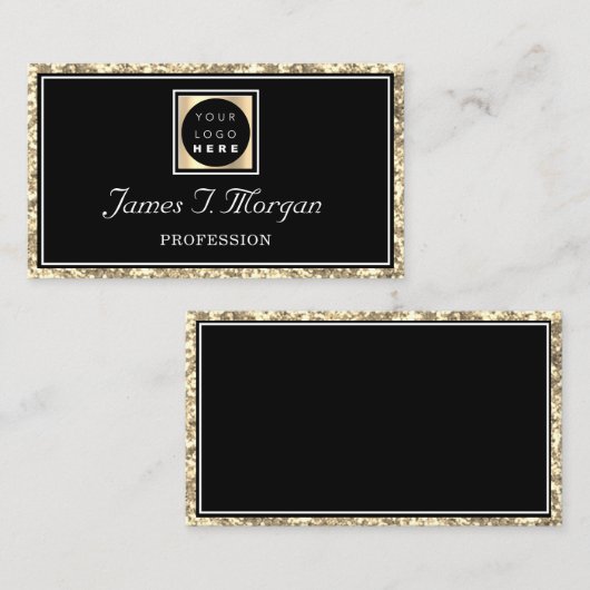Berufliches Schwarz-Glitzer-Frame-Logo Visitenkarte (Vorne/Hinten)
