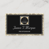 Berufliches Schwarz-Glitzer-Frame-Logo Visitenkarte (Vorderseite)