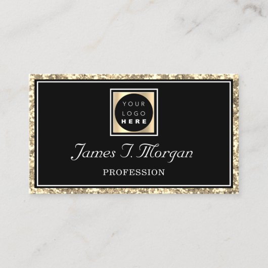 Berufliches Schwarz-Glitzer-Frame-Logo Visitenkarte (Vorderseite)