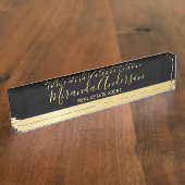 Berufliches Schwarz & Gold mit modernem Skriptname Namensplakette (Seite)