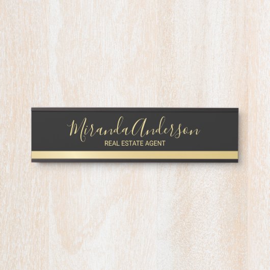 Berufliches Schwarz & Gold mit modernem Skriptname Türschild (Vorderseite )