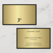 Berufliches Schwarz-Gold-Mit Monogramm Schlichtes  Visitenkarte (Vorne/Hinten)